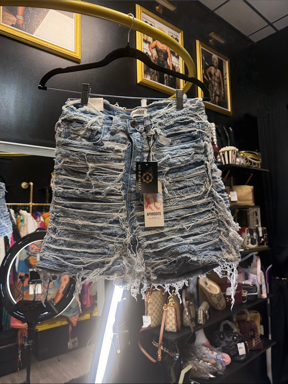 Aphrodite Light Blue Distressed Layered Denim Shorts